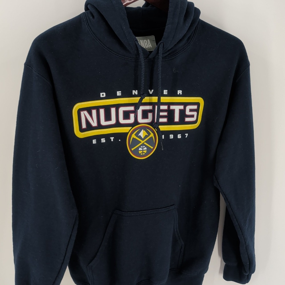 Vtg Denver Nuggets Basketball NBA Mens Navy Blue Spellout Pullover Hoodie Size S - Picture 3 of 7